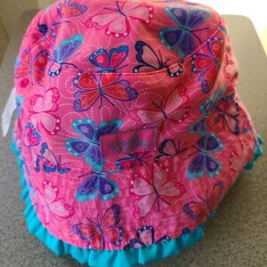 UV SKINZ REVERSIBLE BUCKET HAT FOR GIRLS BUTTERFLY MOTIF IN PINK/ BLUE